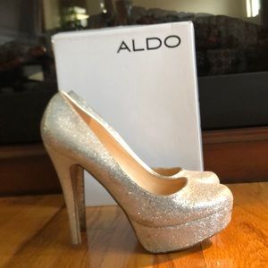 Silver glitter platform heels